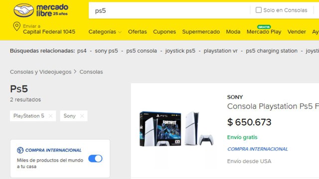 Ya se puede comprar en el exterior en Mercado Libre y esto sale la Play5, una notebook y un monitor