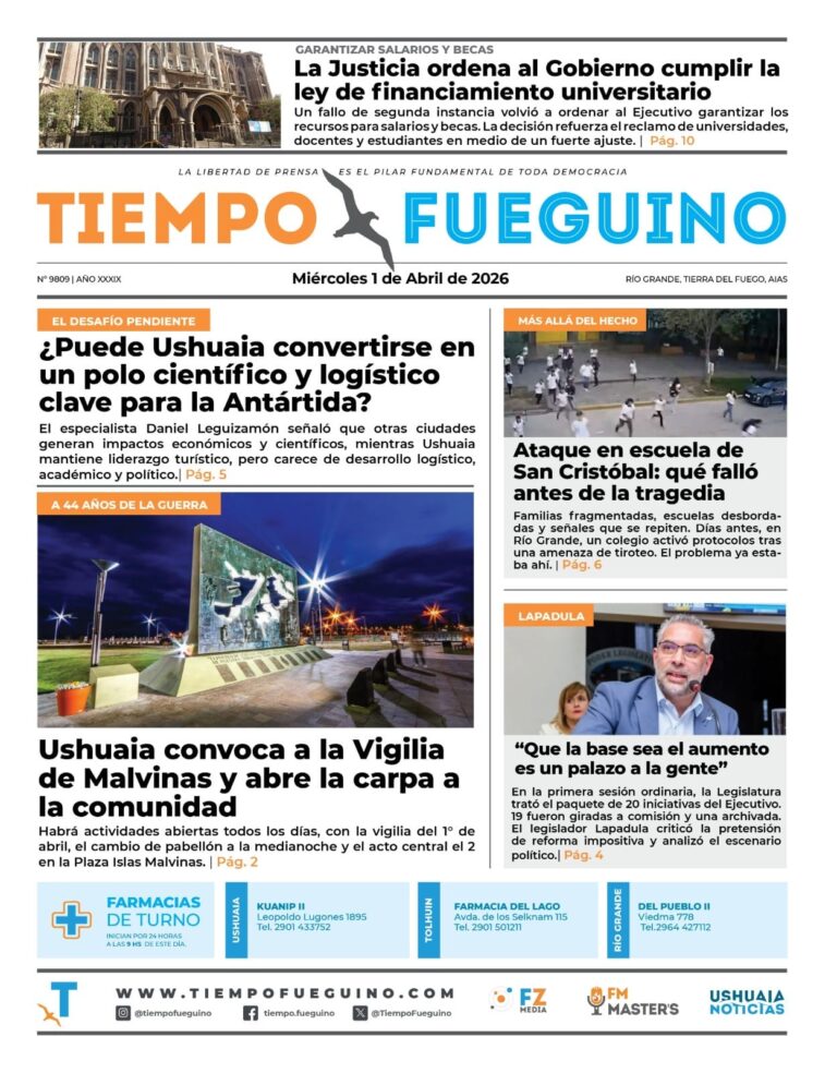 Logotipo o sede del diario Tiempo Fueguino en Río Grande, Tierra del Fuego.